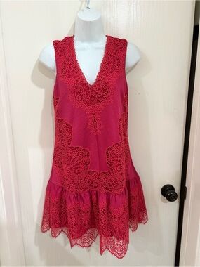 Juicy Couture Red Lace bohemian romantic V-Neck Sleeveless mini dress